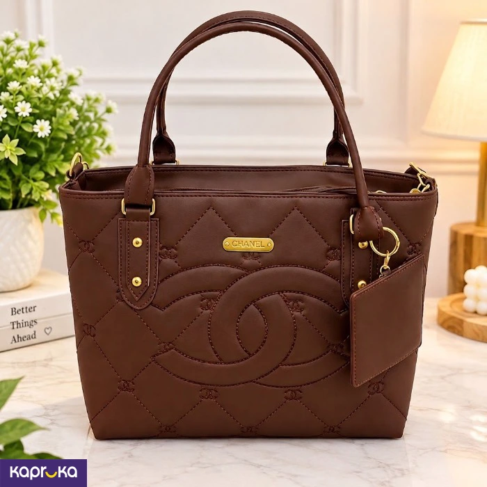 Elegant Quilted Dark Brown Hand Bag With Coin Purse