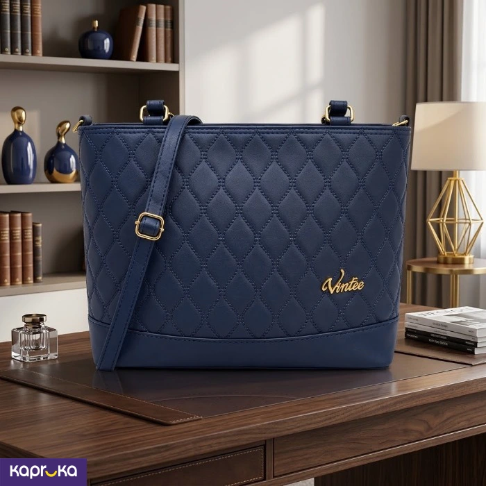 Elegant Quilted Navy Bag With Detachable Strap