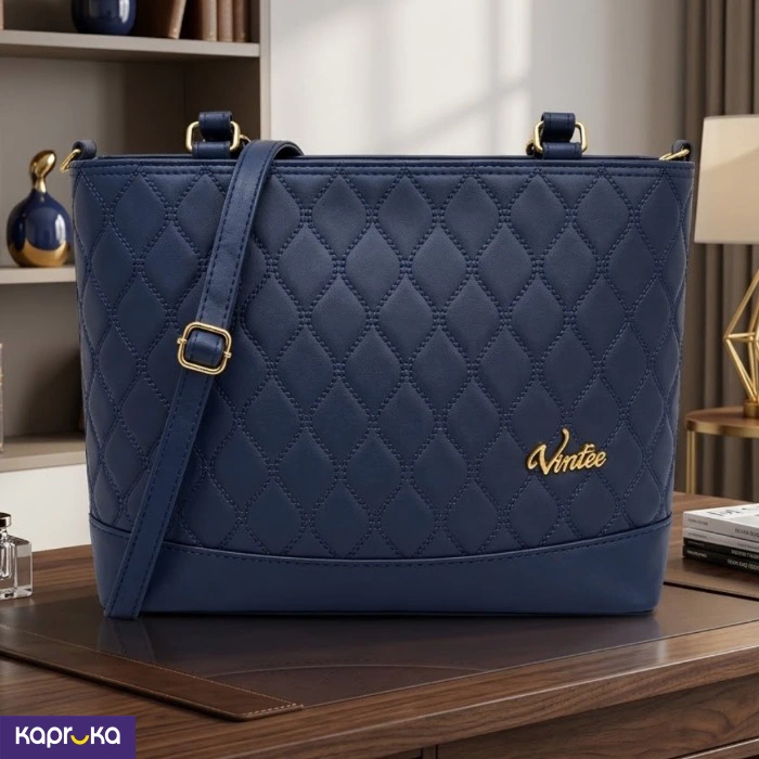 Elegant Quilted Navy Bag With Detachable Strap