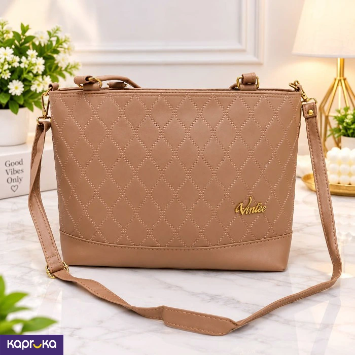 Elegant Quilted Nude Tan Bag With Detachable Strap