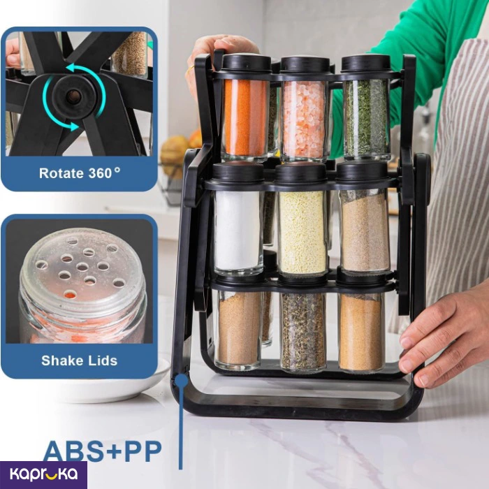 Rotating Spice Rack Organizer With 18 Spice Jars