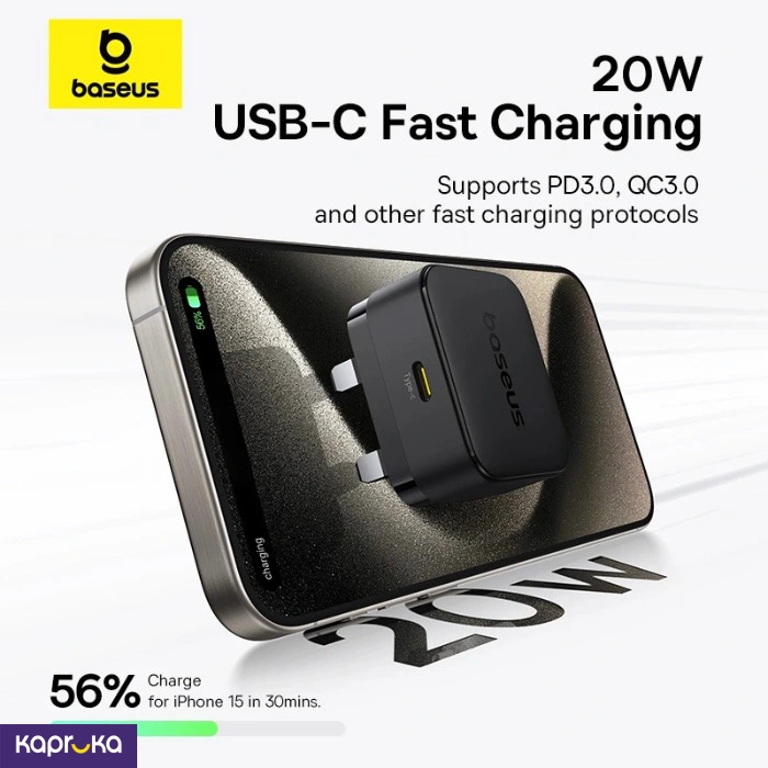 Baseus 20w Palm Fast Charger Type C Uk Pin Cluster Black