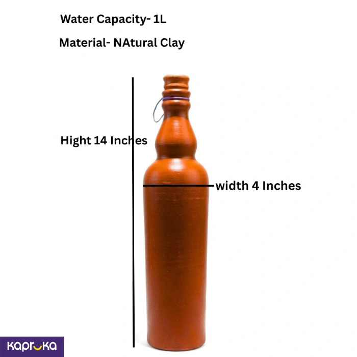 1l Natural Clay Water Bottle With Kirala Aba