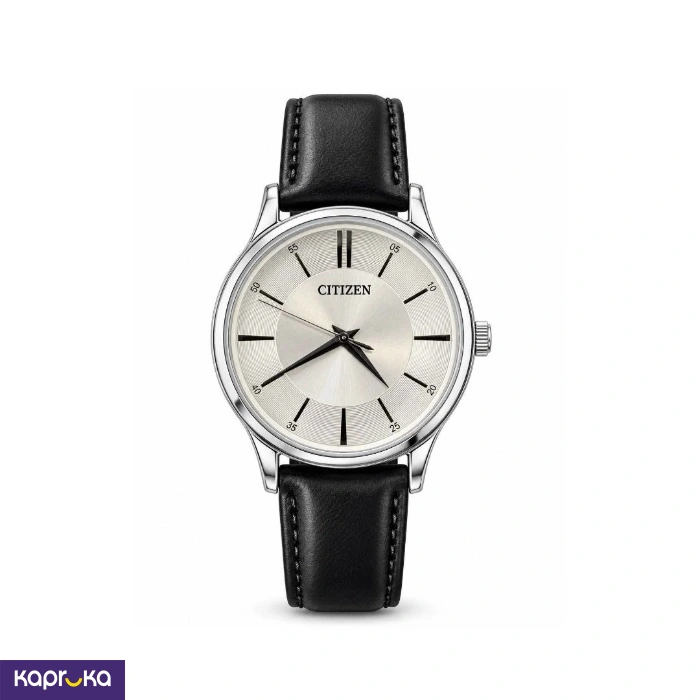 Citizen Mens Classic Silver Dial Black Leather Strap Watch