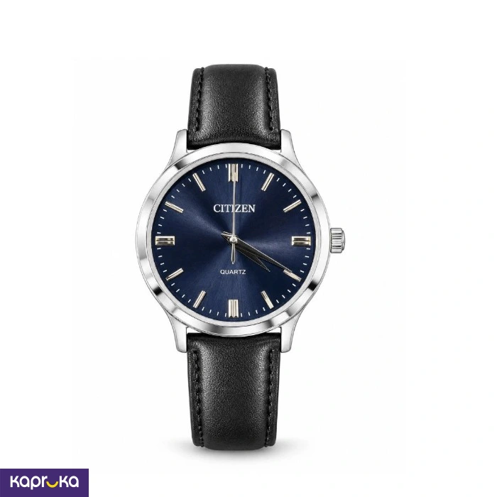 Citizen Mens Quartz Blue Dial Black Leather Strap Watch