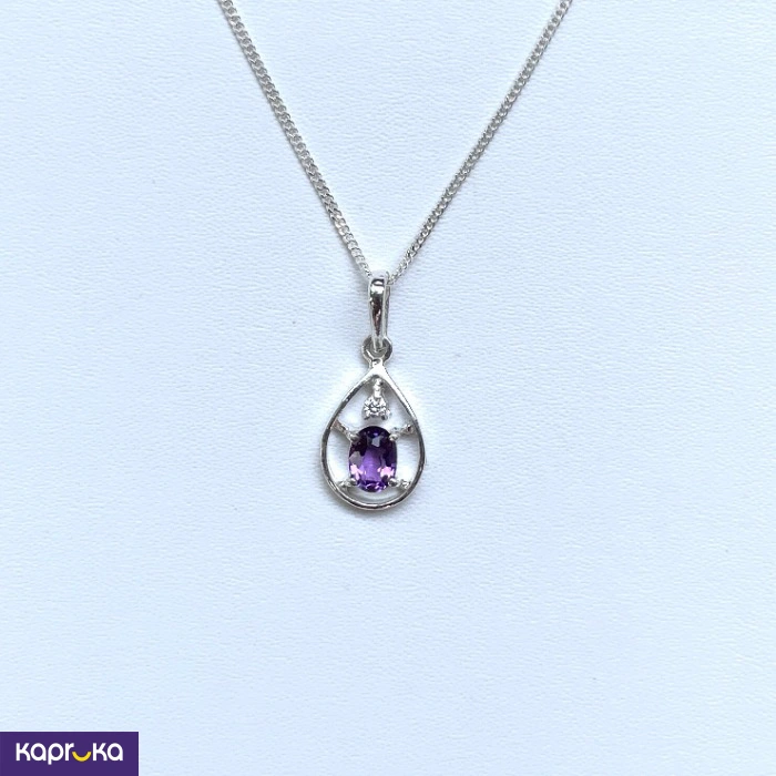 Handcrafted Sterling Silver Amethyst Teardrop Pendant Necklace