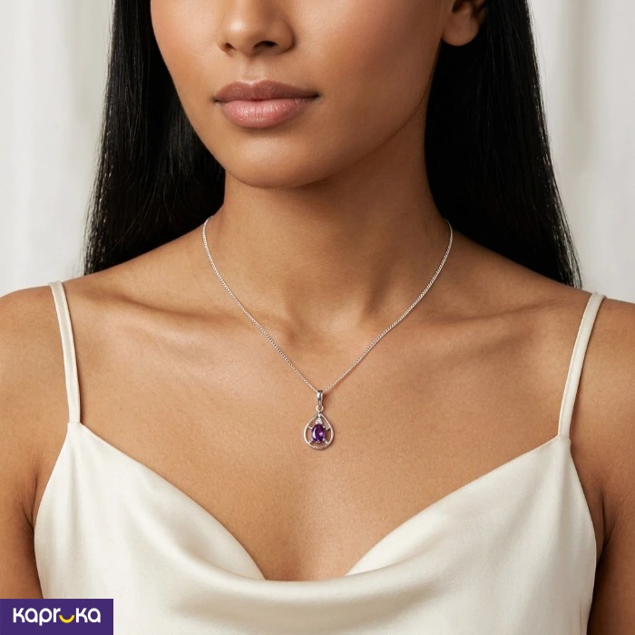 Handcrafted Sterling Silver Amethyst Teardrop Pendant Necklace