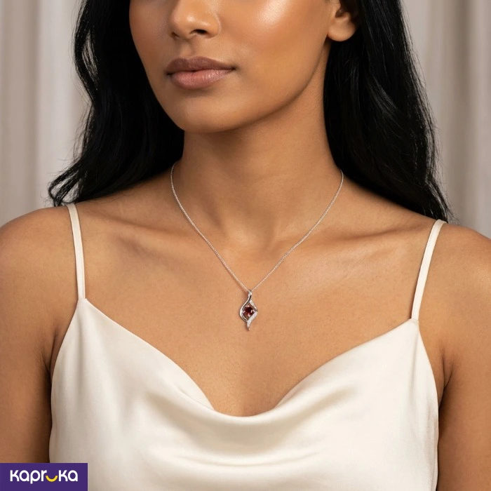 Handcrafted Sterling Silver Red Garnet Pendant With Necklace