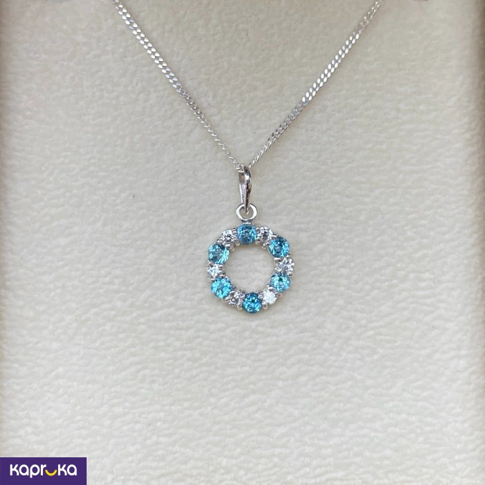 Handcrafted Sterling Silver Blue Topaz Circle Pendant With Necklace