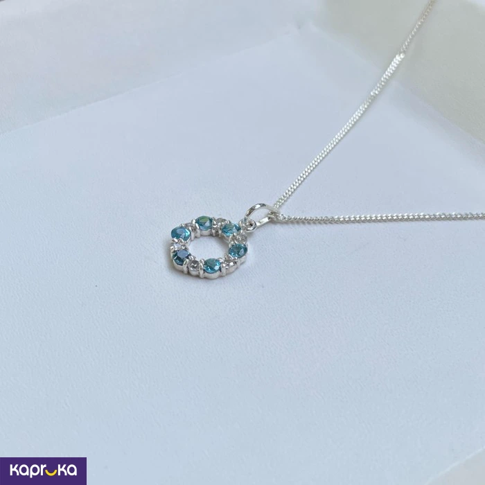 Handcrafted Sterling Silver Blue Topaz Circle Pendant With Necklace