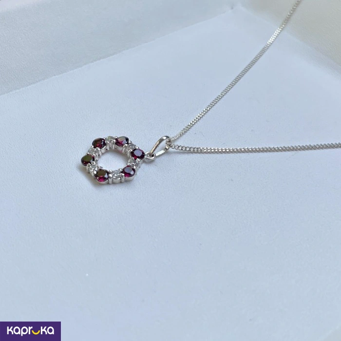 Handcrafted Sterling Silver Garnet Circle Pendant With Necklace