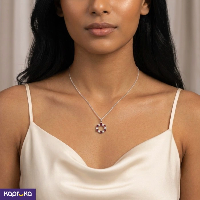 Handcrafted Sterling Silver Garnet Circle Pendant With Necklace