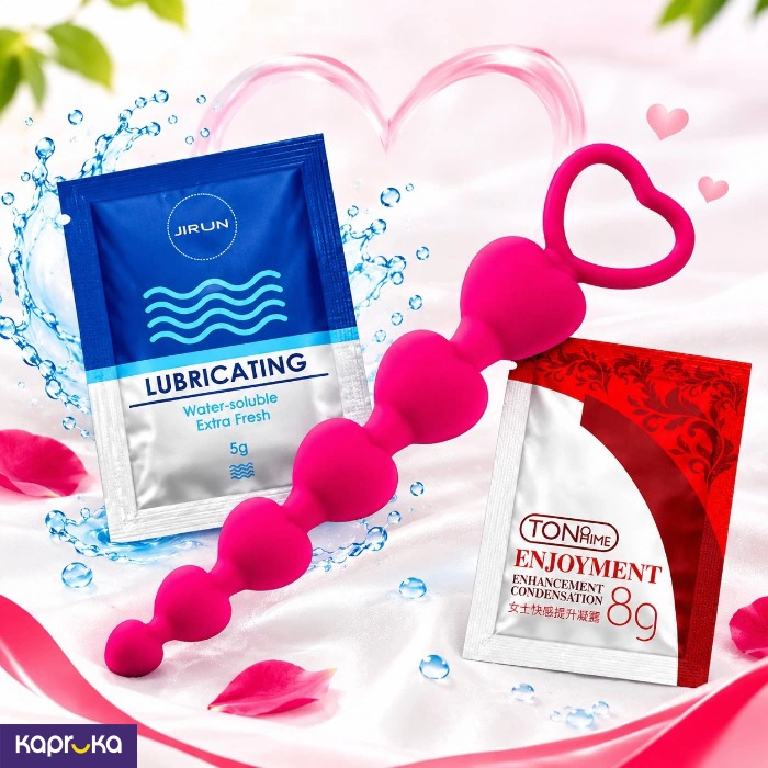 Long Beads Pink Color Anal Plug With Lubricant Sachets Two Packets