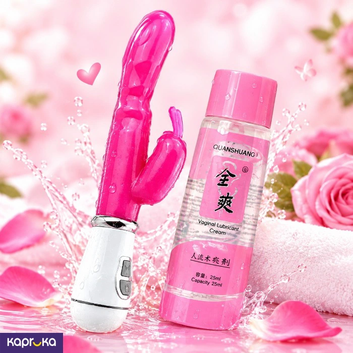 Rabbit Pink Dildo Vibrator With 25ml Personal Lubricant Gel Sex Toy Combo Set