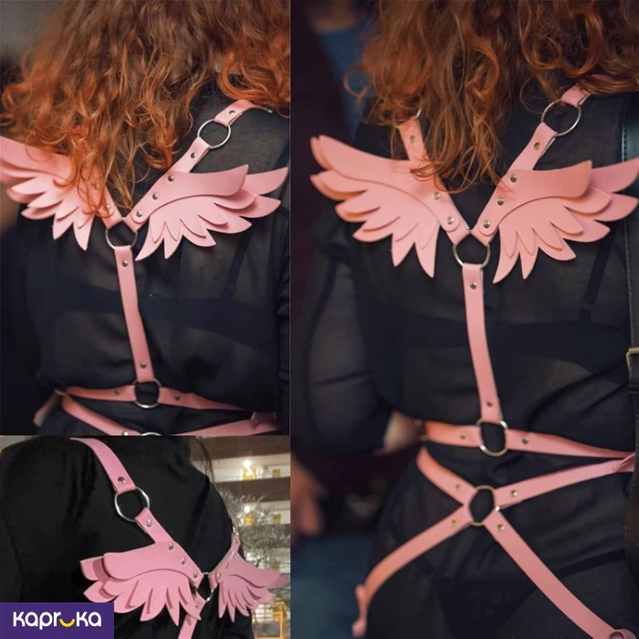 Angel Wings Harness Women Set Pink Color Garter Belt Gothic Suspender Body Bondage Waist Thigh Strap