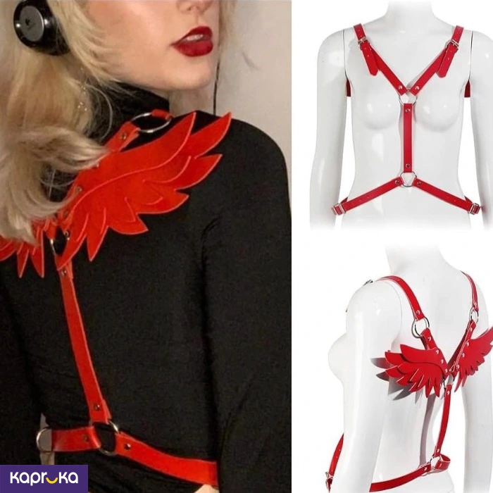 Angel Wings Harness Women Set Red Color Garter Belt Gothic Suspender Body Bondage Waist Thigh Strap