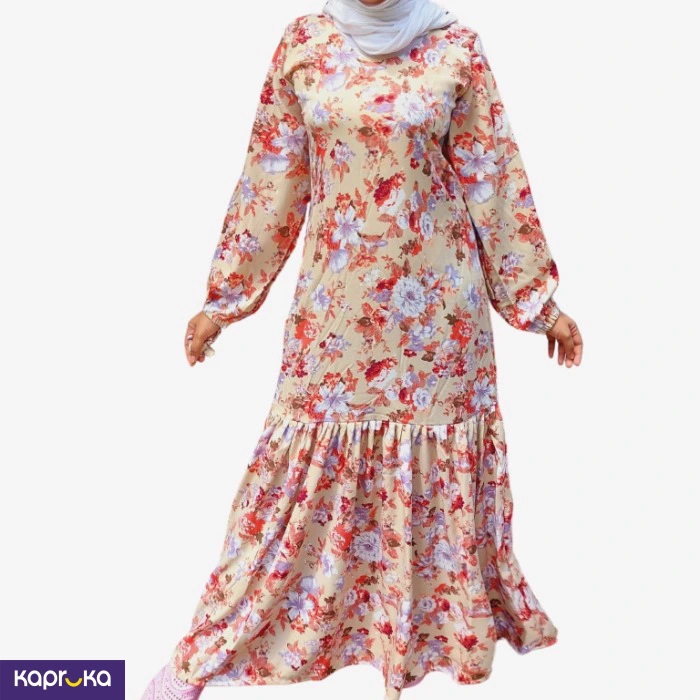 Being Red Floral Print Frilled Abaya