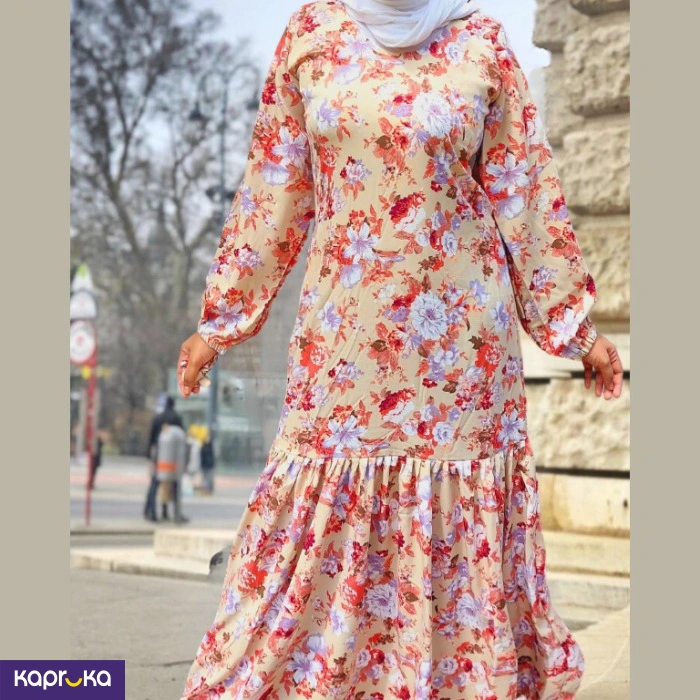 Being Red Floral Print Frilled Abaya