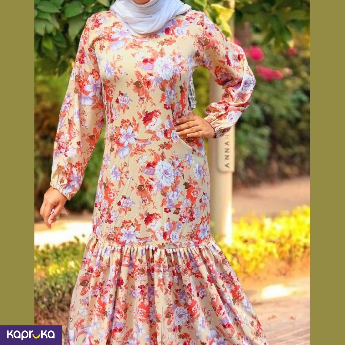 Being Red Floral Print Frilled Abaya