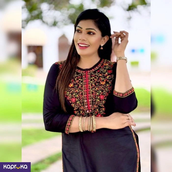 Angels Attic Embroidery Black Kuruta Top
