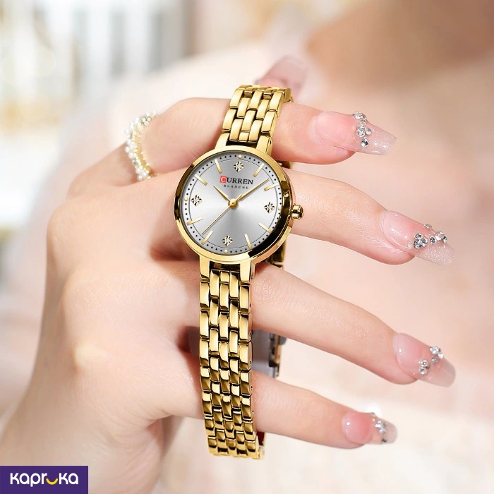 Curren Ladies Wrist Watch With Modern Silver Dial Stainless Steel Gold Analog Watch