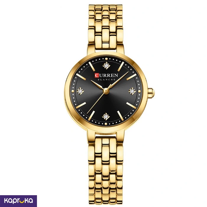 Curren Ladies Wrist Watch With Modern Black Dial Stainless Steel Gold Analog Watch
