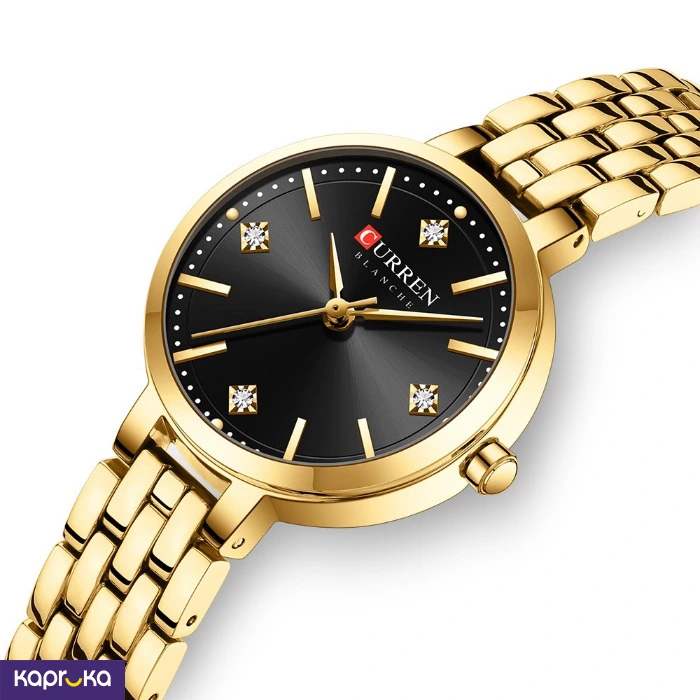 Curren Ladies Wrist Watch With Modern Black Dial Stainless Steel Gold Analog Watch