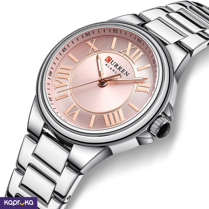 Curren Ladies Wrist Watch With Modern Pink Dial Stainless Steel Silver Analog Watch