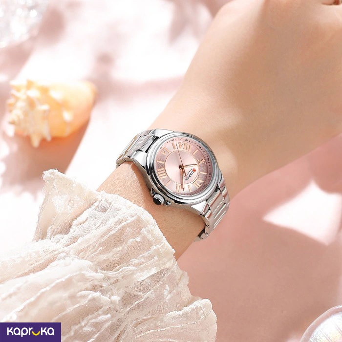 Curren Ladies Wrist Watch With Modern Pink Dial Stainless Steel Silver Analog Watch