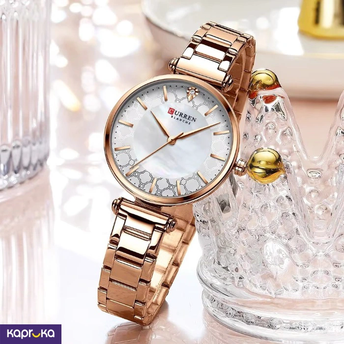 Curren Ladies Wrist Watch With Modern Silver Dial Stainless Steel Rose Gold Analog Watch