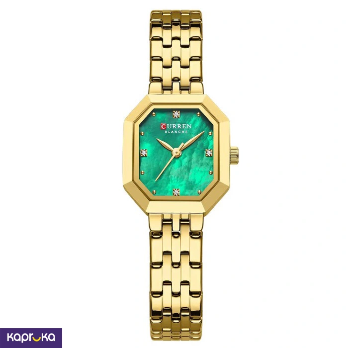 Curren Ladies Wrist Watch With Modern Light Green Dial Stainless Steel Gold Analog Watch