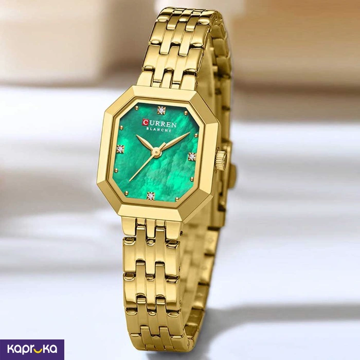 Curren Ladies Wrist Watch With Modern Light Green Dial Stainless Steel Gold Analog Watch