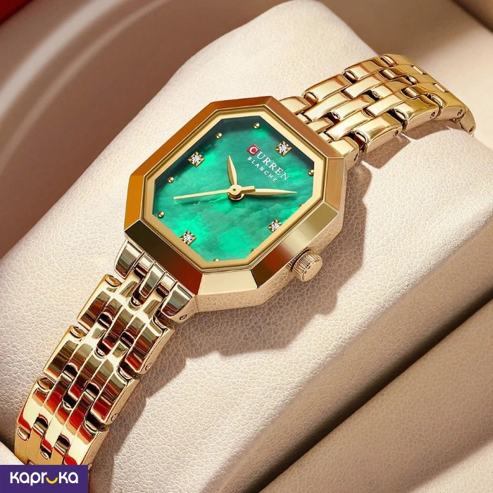 Curren Ladies Wrist Watch With Modern Light Green Dial Stainless Steel Gold Analog Watch