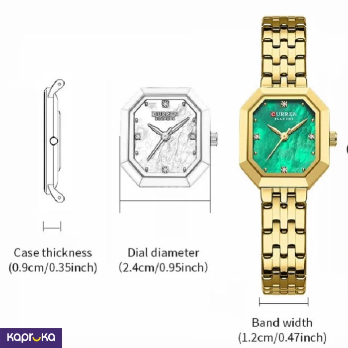 Curren Ladies Wrist Watch With Modern Light Green Dial Stainless Steel Gold Analog Watch