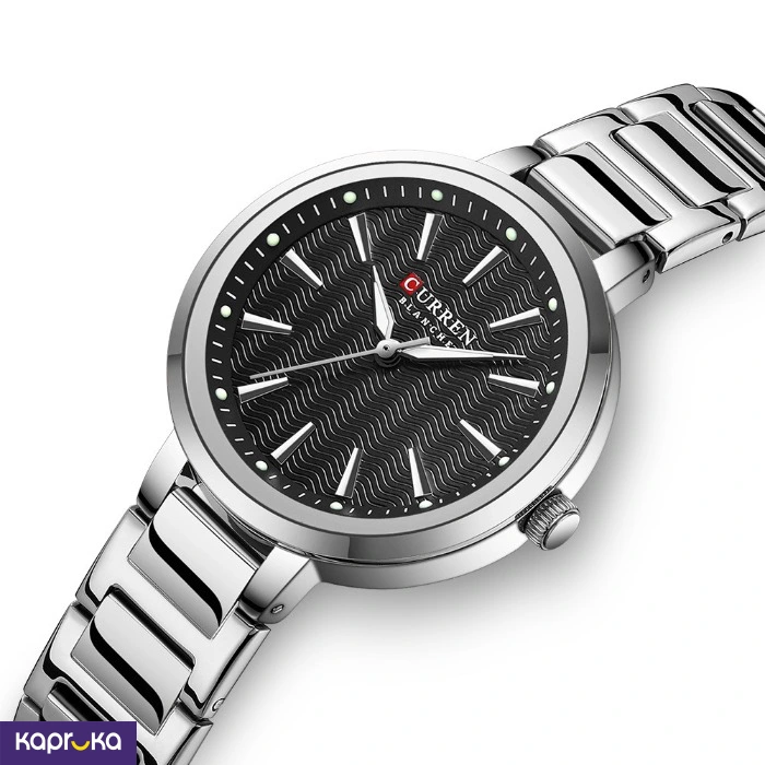 Curren Ladies Wrist Watch With Modern Black Dial Stainless Steel Silver Analog Watch