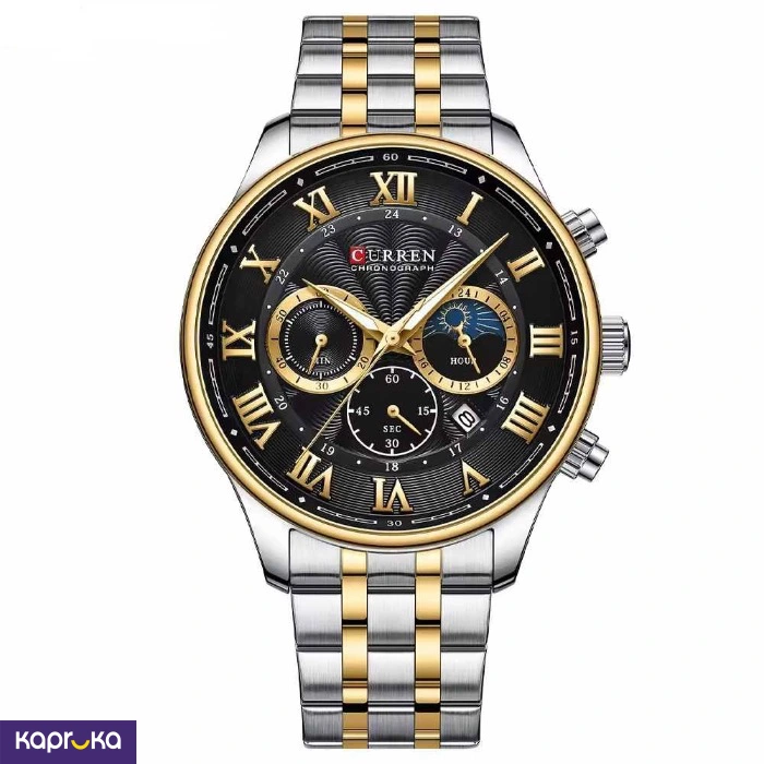 Curren Gents Wrist Watch With Modern Black 3 Meter Dial Stainless Steel Silver Gold Analog Watch