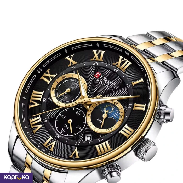 Curren Gents Wrist Watch With Modern Black 3 Meter Dial Stainless Steel Silver Gold Analog Watch