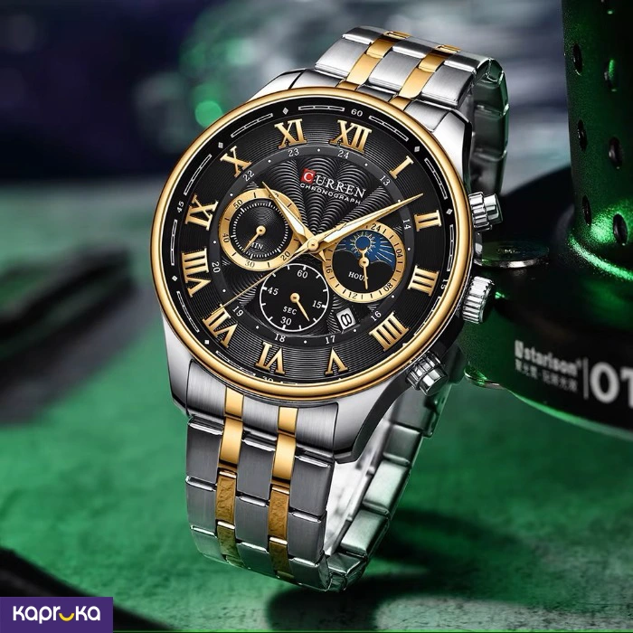 Curren Gents Wrist Watch With Modern Black 3 Meter Dial Stainless Steel Silver Gold Analog Watch