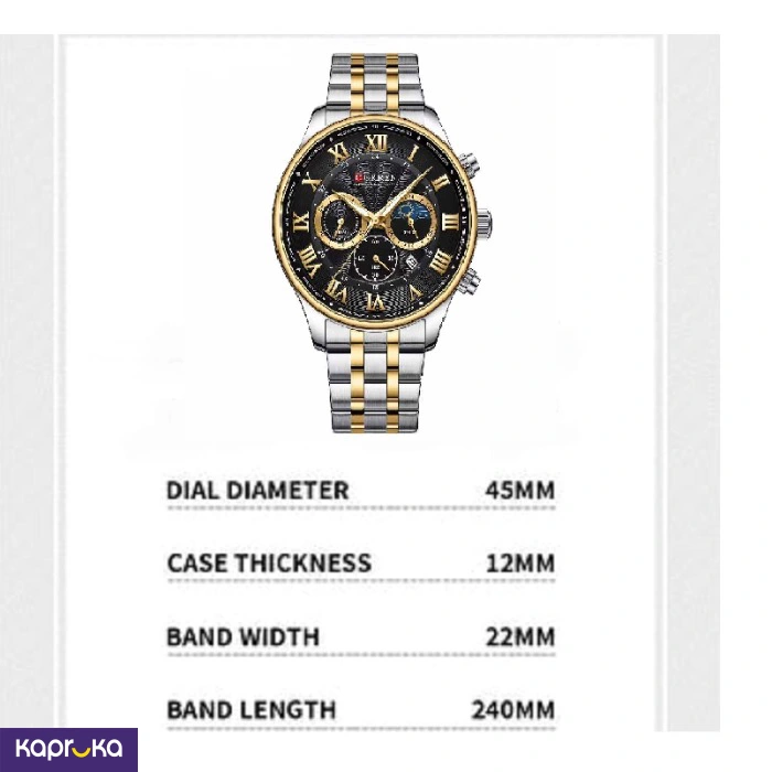 Curren Gents Wrist Watch With Modern Black 3 Meter Dial Stainless Steel Silver Gold Analog Watch