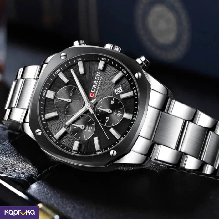 Curren Gents Wrist Watch With Modern 3 Meter Black Dial Stainless Steel Silver Analog Watch