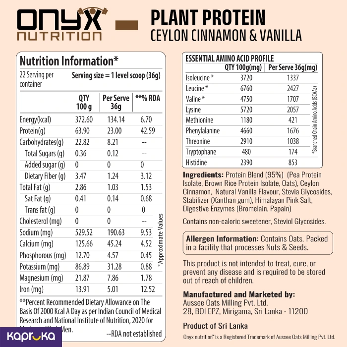 Onyx Plant Protein Ceylon Vanilla Cinnamon Sachet
