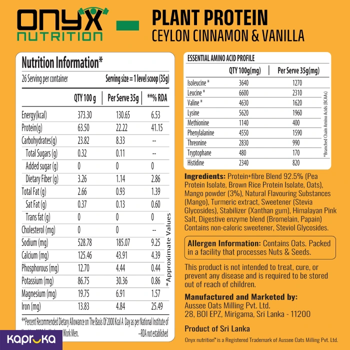 Onyx Plant Protein Mango Sachet