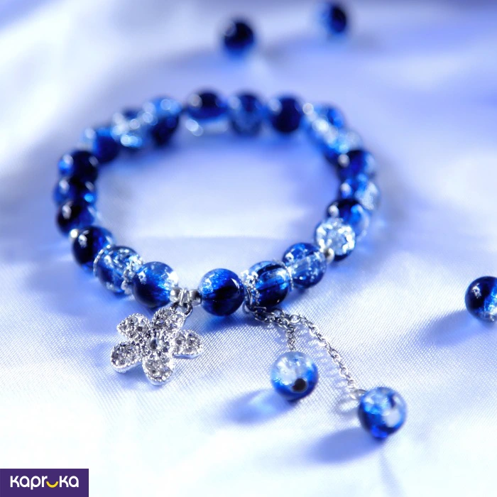 Sapphire Blue Flower Crackle Quartz Bracelet