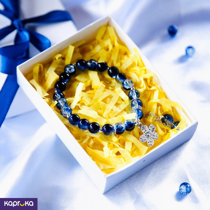 Sapphire Blue Flower Crackle Quartz Bracelet