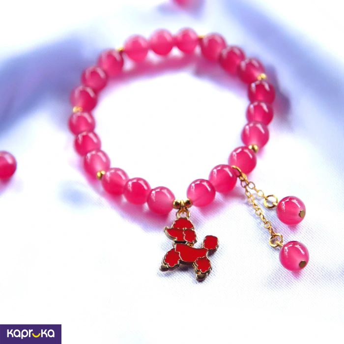 Hot Pink Poodle Glass Bead Bracelet