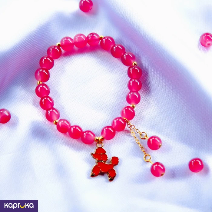 Hot Pink Poodle Glass Bead Bracelet
