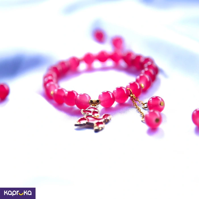Hot Pink Poodle Glass Bead Bracelet