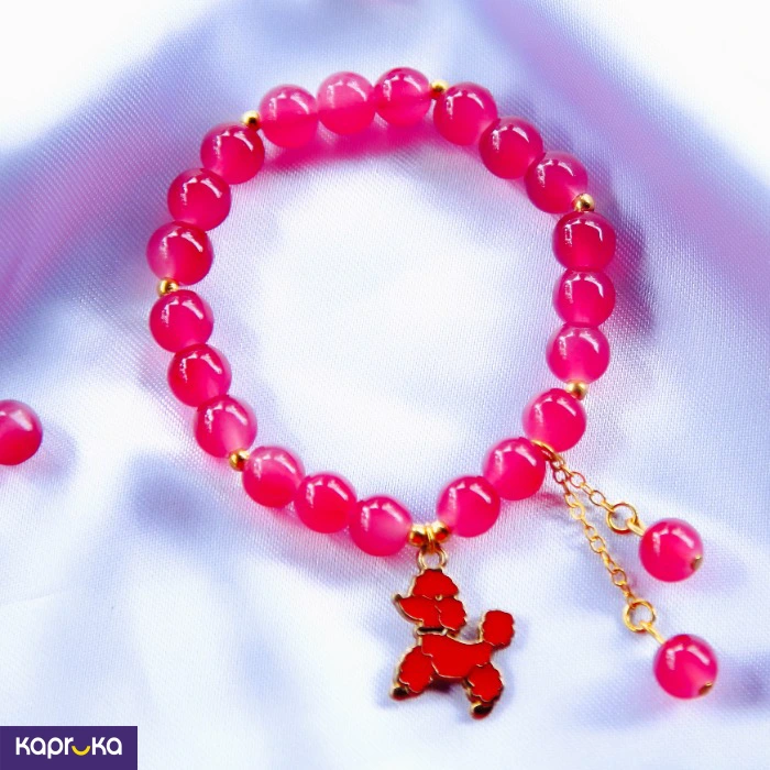 Hot Pink Poodle Glass Bead Bracelet