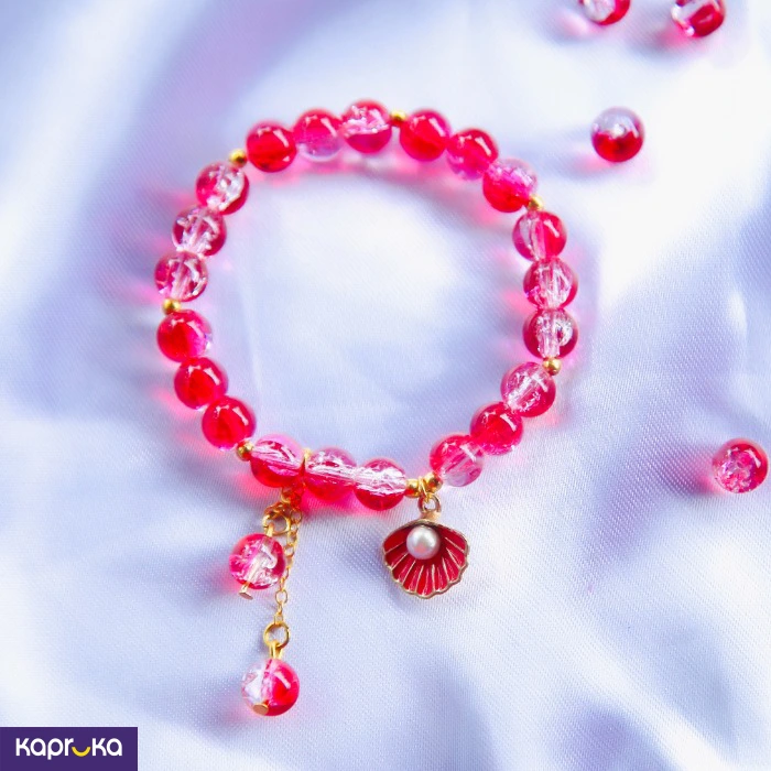Crimson Red Seashell Crackle Quartz Bracelet