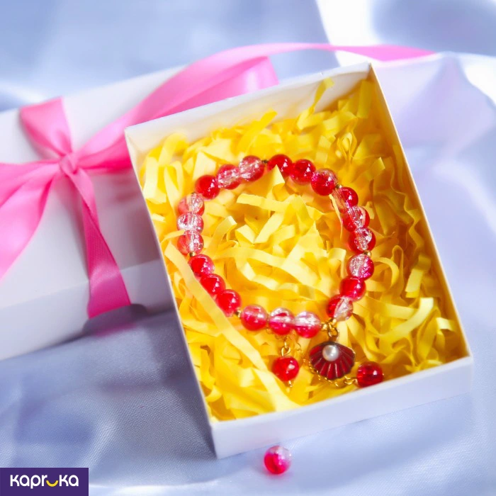 Crimson Red Seashell Crackle Quartz Bracelet